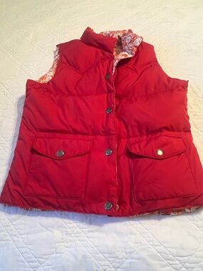 American Eagle Red Orange Flowers Down Reversible Puffer Vest Small/Medium Y2K